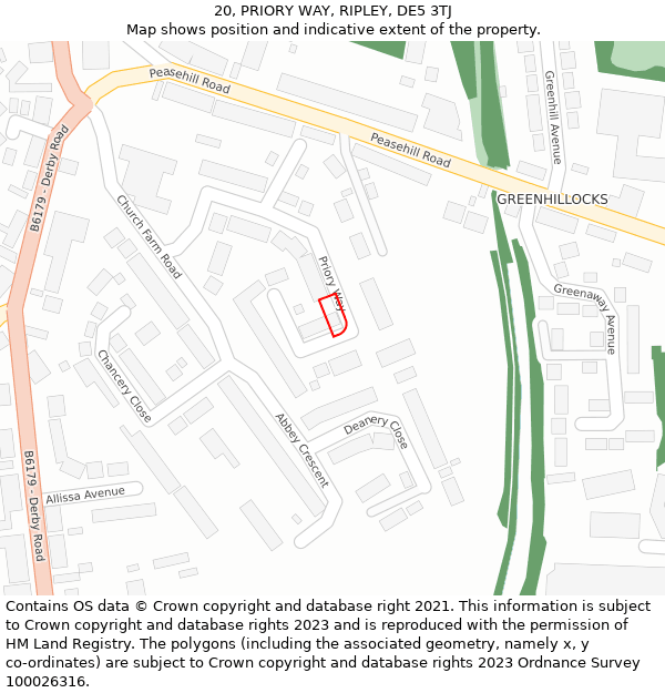 20, PRIORY WAY, RIPLEY, DE5 3TJ: Location map and indicative extent of plot