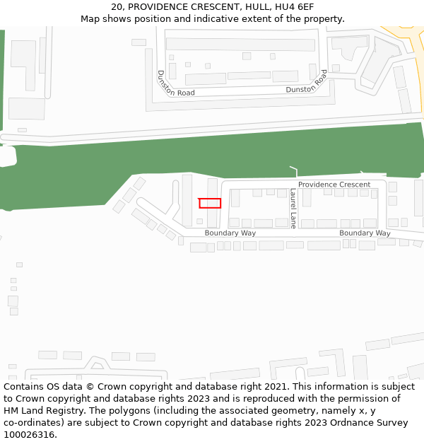 20, PROVIDENCE CRESCENT, HULL, HU4 6EF: Location map and indicative extent of plot