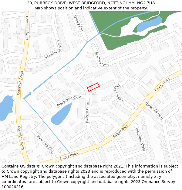 20, PURBECK DRIVE, WEST BRIDGFORD, NOTTINGHAM, NG2 7UA: Location map and indicative extent of plot