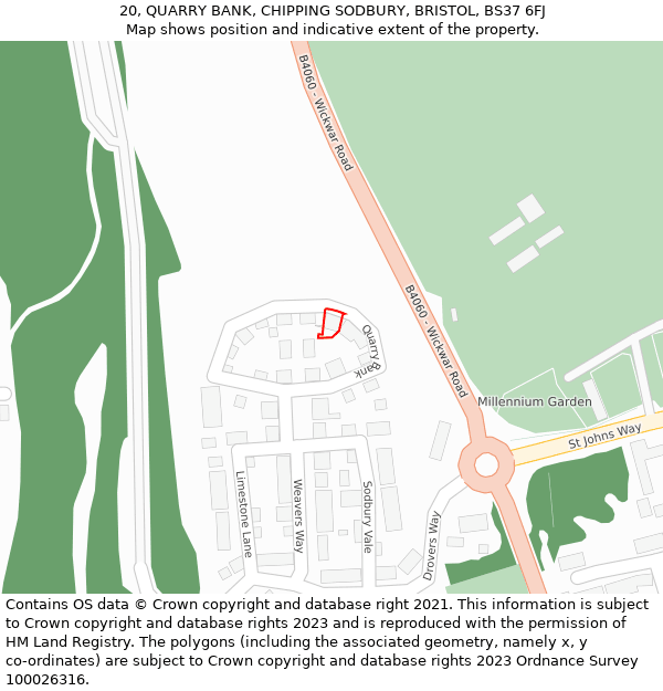 20, QUARRY BANK, CHIPPING SODBURY, BRISTOL, BS37 6FJ: Location map and indicative extent of plot