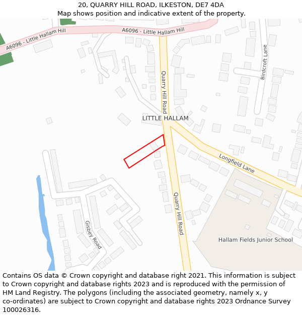 20, QUARRY HILL ROAD, ILKESTON, DE7 4DA: Location map and indicative extent of plot
