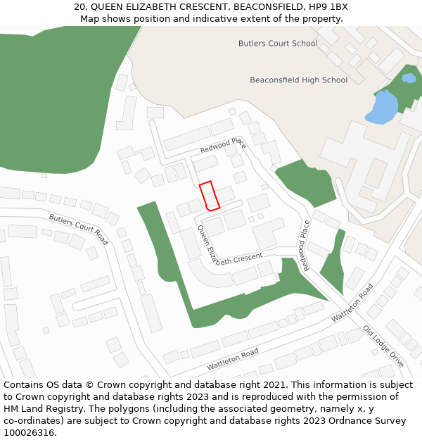 20, QUEEN ELIZABETH CRESCENT, BEACONSFIELD, HP9 1BX: Location map and indicative extent of plot