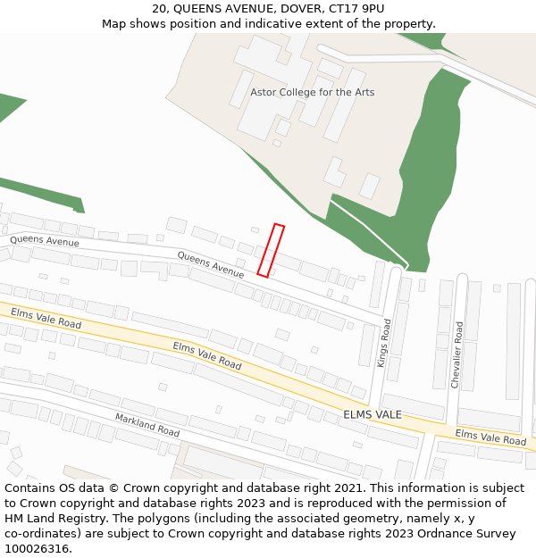 20, QUEENS AVENUE, DOVER, CT17 9PU: Location map and indicative extent of plot