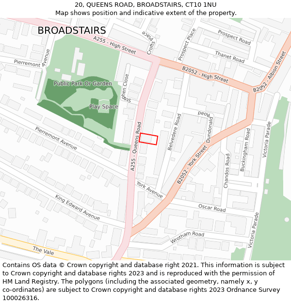 20, QUEENS ROAD, BROADSTAIRS, CT10 1NU: Location map and indicative extent of plot