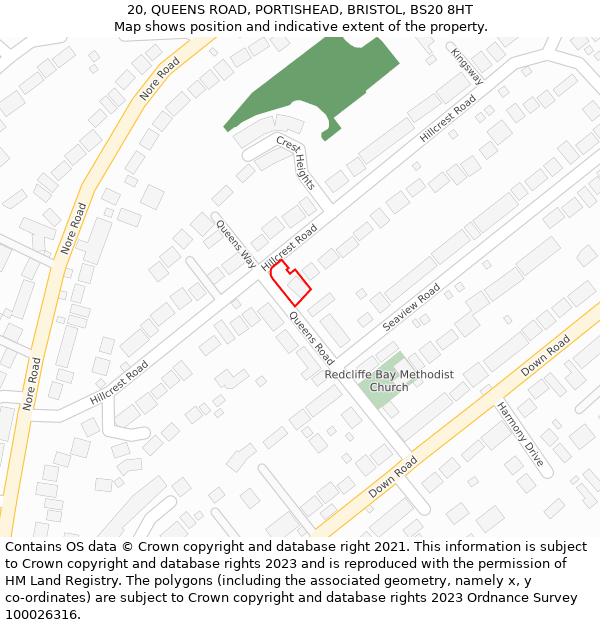 20, QUEENS ROAD, PORTISHEAD, BRISTOL, BS20 8HT: Location map and indicative extent of plot