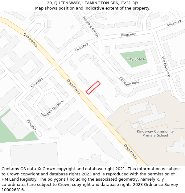 20, QUEENSWAY, LEAMINGTON SPA, CV31 3JY: Location map and indicative extent of plot