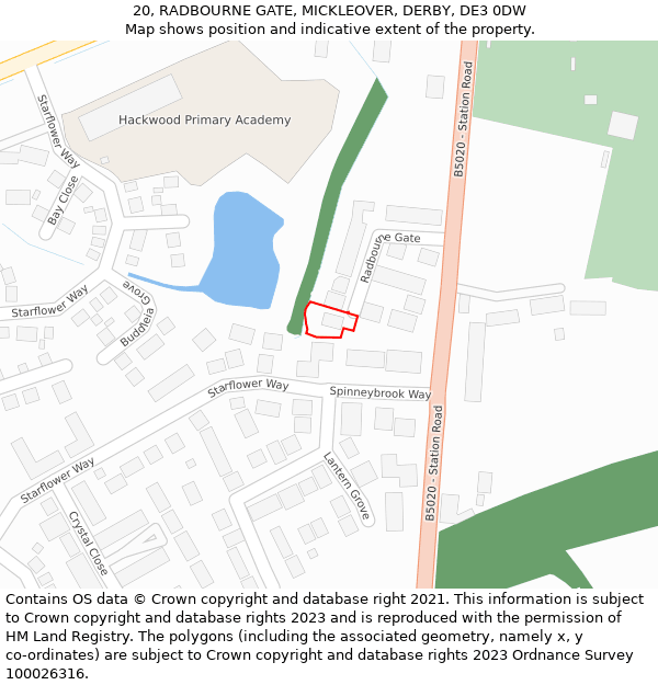 20, RADBOURNE GATE, MICKLEOVER, DERBY, DE3 0DW: Location map and indicative extent of plot