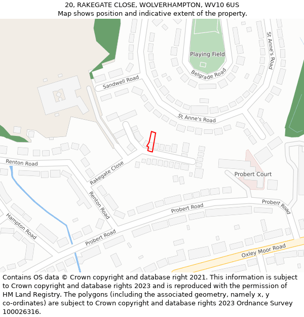 20, RAKEGATE CLOSE, WOLVERHAMPTON, WV10 6US: Location map and indicative extent of plot
