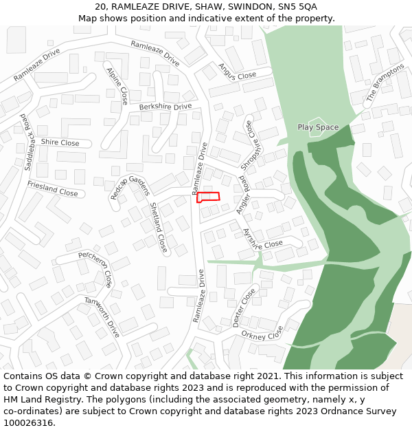 20, RAMLEAZE DRIVE, SHAW, SWINDON, SN5 5QA: Location map and indicative extent of plot