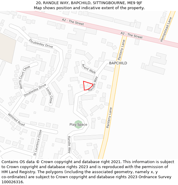 20, RANDLE WAY, BAPCHILD, SITTINGBOURNE, ME9 9JF: Location map and indicative extent of plot