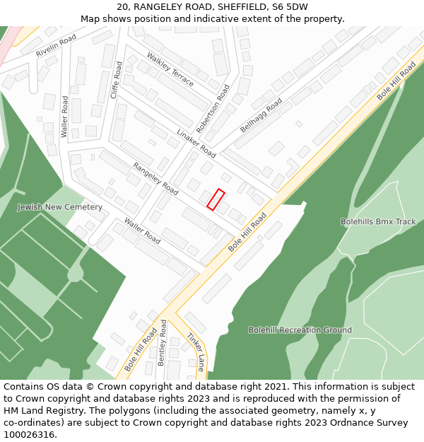20, RANGELEY ROAD, SHEFFIELD, S6 5DW: Location map and indicative extent of plot