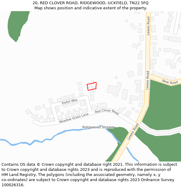 20, RED CLOVER ROAD, RIDGEWOOD, UCKFIELD, TN22 5FQ: Location map and indicative extent of plot