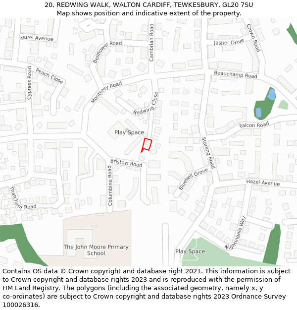 20, REDWING WALK, WALTON CARDIFF, TEWKESBURY, GL20 7SU: Location map and indicative extent of plot