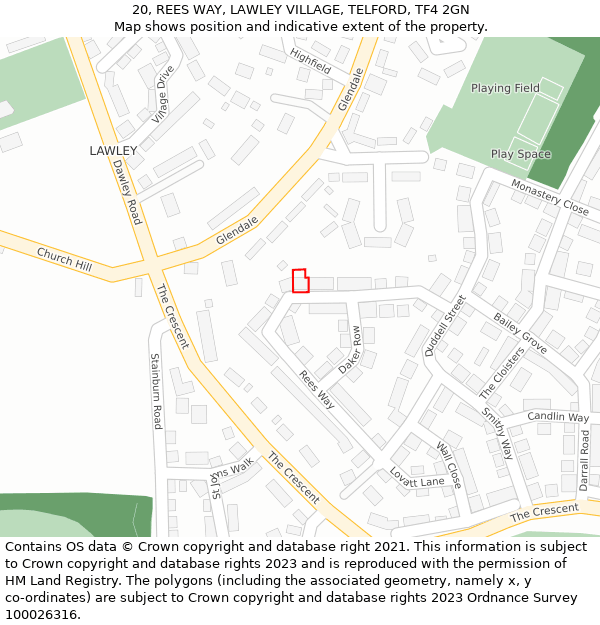 20, REES WAY, LAWLEY VILLAGE, TELFORD, TF4 2GN: Location map and indicative extent of plot