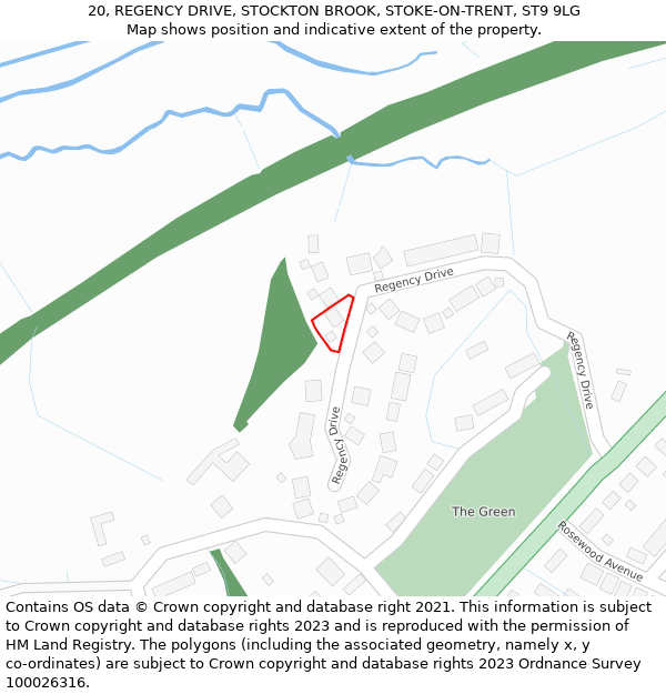 20, REGENCY DRIVE, STOCKTON BROOK, STOKE-ON-TRENT, ST9 9LG: Location map and indicative extent of plot