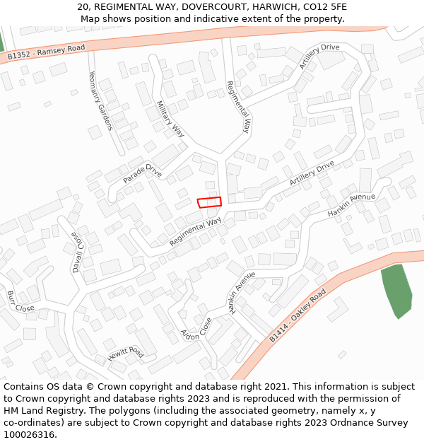 20, REGIMENTAL WAY, DOVERCOURT, HARWICH, CO12 5FE: Location map and indicative extent of plot