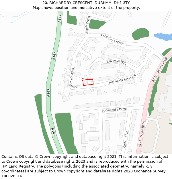 20, RICHARDBY CRESCENT, DURHAM, DH1 3TY: Location map and indicative extent of plot