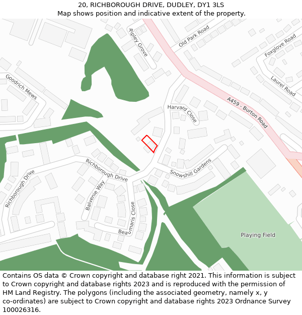 20, RICHBOROUGH DRIVE, DUDLEY, DY1 3LS: Location map and indicative extent of plot