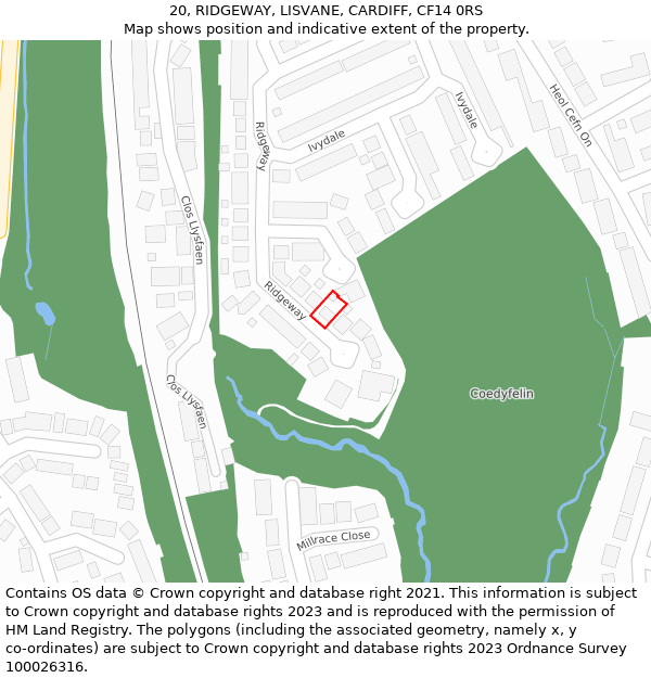 20, RIDGEWAY, LISVANE, CARDIFF, CF14 0RS: Location map and indicative extent of plot