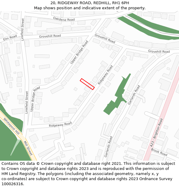 20, RIDGEWAY ROAD, REDHILL, RH1 6PH: Location map and indicative extent of plot