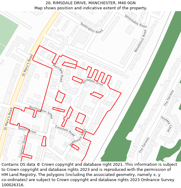 20, RIMSDALE DRIVE, MANCHESTER, M40 0GN: Location map and indicative extent of plot