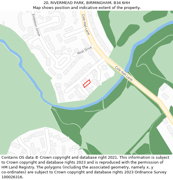 20, RIVERMEAD PARK, BIRMINGHAM, B34 6HH: Location map and indicative extent of plot
