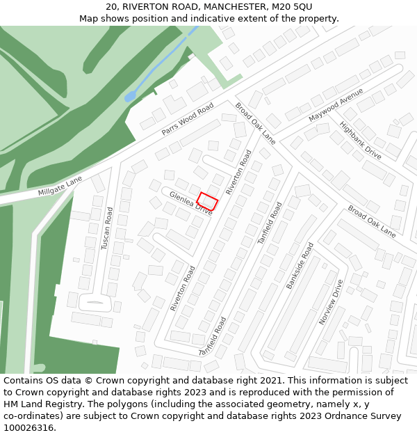 20, RIVERTON ROAD, MANCHESTER, M20 5QU: Location map and indicative extent of plot