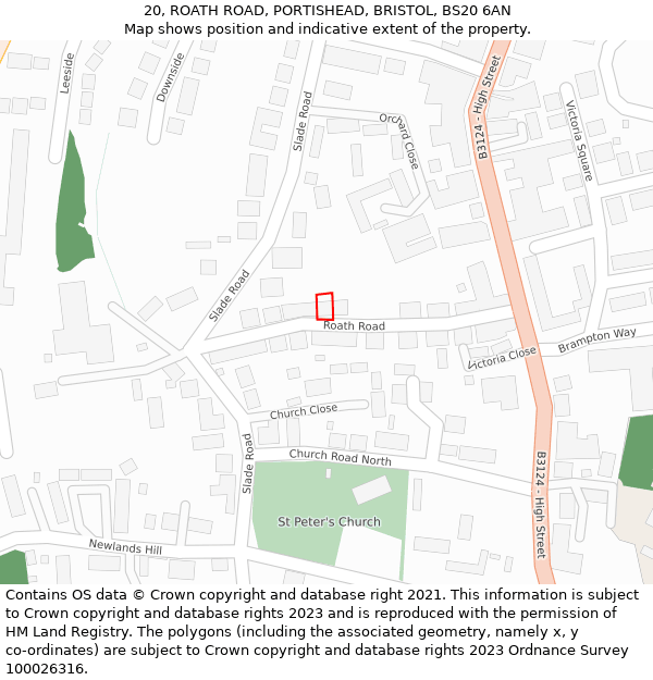 20, ROATH ROAD, PORTISHEAD, BRISTOL, BS20 6AN: Location map and indicative extent of plot