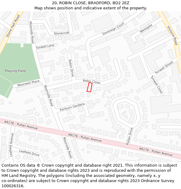 20, ROBIN CLOSE, BRADFORD, BD2 2EZ: Location map and indicative extent of plot