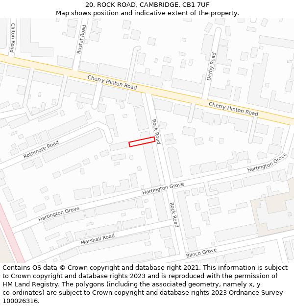 20, ROCK ROAD, CAMBRIDGE, CB1 7UF: Location map and indicative extent of plot