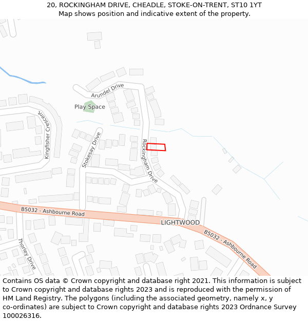 20, ROCKINGHAM DRIVE, CHEADLE, STOKE-ON-TRENT, ST10 1YT: Location map and indicative extent of plot