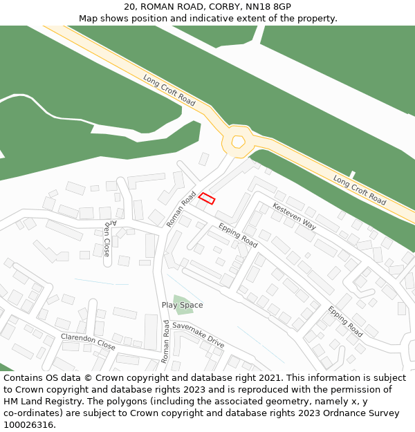 20, ROMAN ROAD, CORBY, NN18 8GP: Location map and indicative extent of plot