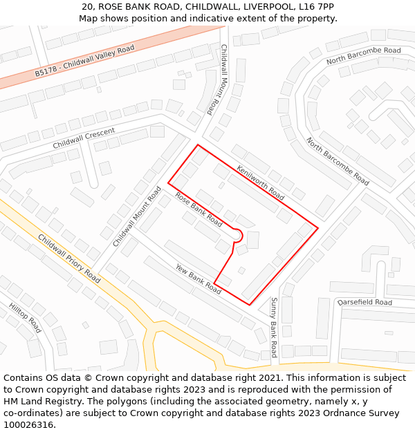 20, ROSE BANK ROAD, CHILDWALL, LIVERPOOL, L16 7PP: Location map and indicative extent of plot