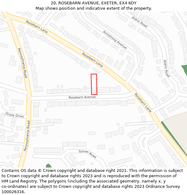 20, ROSEBARN AVENUE, EXETER, EX4 6DY: Location map and indicative extent of plot