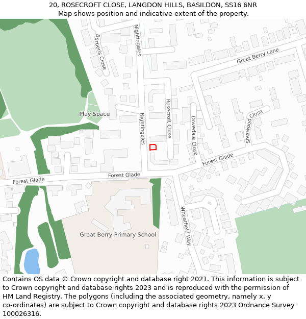 20, ROSECROFT CLOSE, LANGDON HILLS, BASILDON, SS16 6NR: Location map and indicative extent of plot