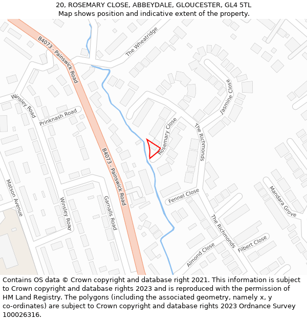 20, ROSEMARY CLOSE, ABBEYDALE, GLOUCESTER, GL4 5TL: Location map and indicative extent of plot