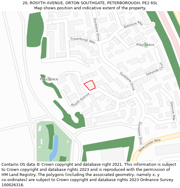 20, ROSYTH AVENUE, ORTON SOUTHGATE, PETERBOROUGH, PE2 6SL: Location map and indicative extent of plot