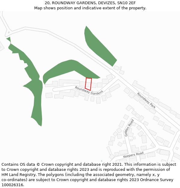 20, ROUNDWAY GARDENS, DEVIZES, SN10 2EF: Location map and indicative extent of plot