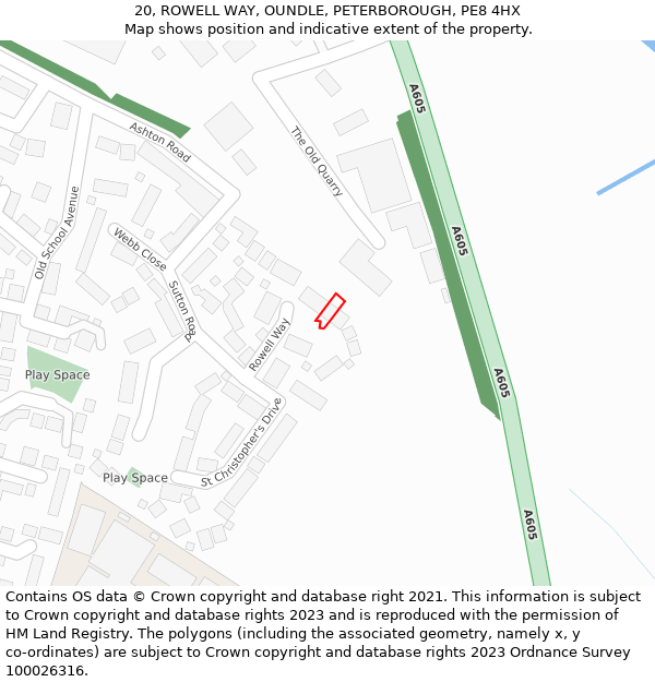 20, ROWELL WAY, OUNDLE, PETERBOROUGH, PE8 4HX: Location map and indicative extent of plot