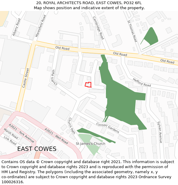 20, ROYAL ARCHITECTS ROAD, EAST COWES, PO32 6FL: Location map and indicative extent of plot