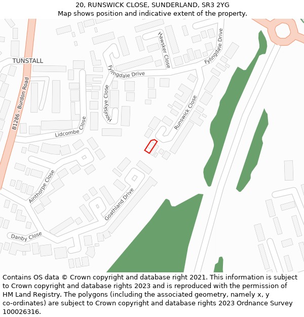 20, RUNSWICK CLOSE, SUNDERLAND, SR3 2YG: Location map and indicative extent of plot