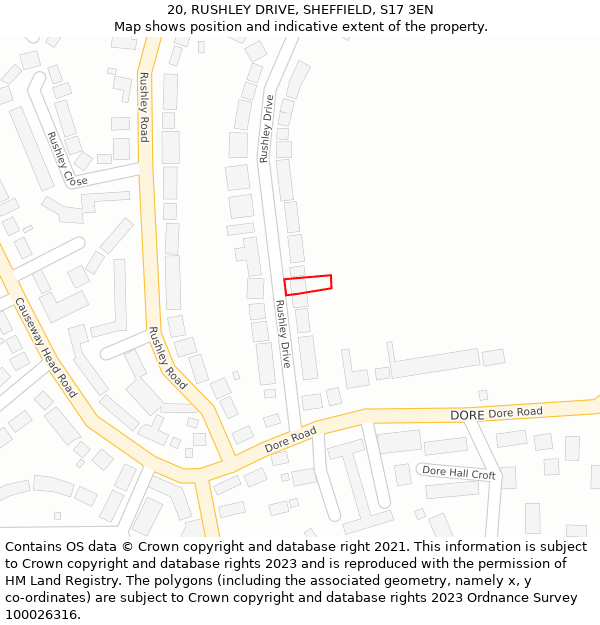 20, RUSHLEY DRIVE, SHEFFIELD, S17 3EN: Location map and indicative extent of plot