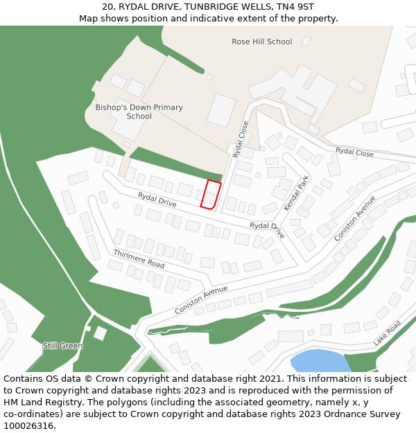 20, RYDAL DRIVE, TUNBRIDGE WELLS, TN4 9ST: Location map and indicative extent of plot