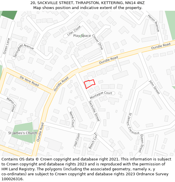 20, SACKVILLE STREET, THRAPSTON, KETTERING, NN14 4NZ: Location map and indicative extent of plot