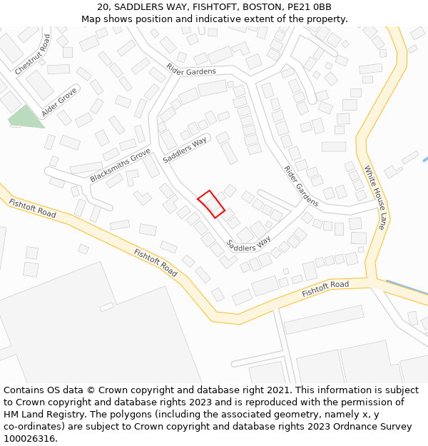 20, SADDLERS WAY, FISHTOFT, BOSTON, PE21 0BB: Location map and indicative extent of plot