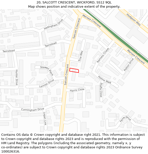 20, SALCOTT CRESCENT, WICKFORD, SS12 9QL: Location map and indicative extent of plot