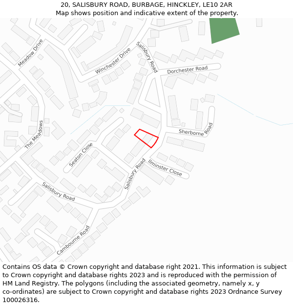20, SALISBURY ROAD, BURBAGE, HINCKLEY, LE10 2AR: Location map and indicative extent of plot