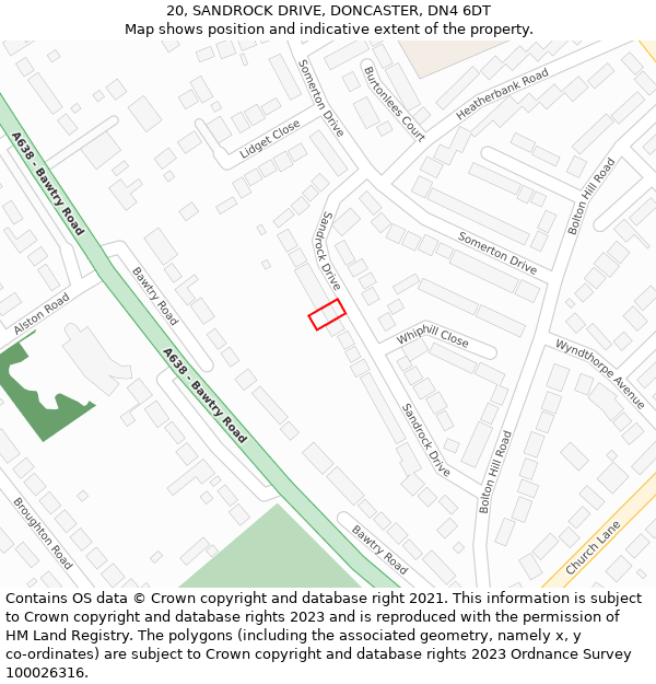 20, SANDROCK DRIVE, DONCASTER, DN4 6DT: Location map and indicative extent of plot