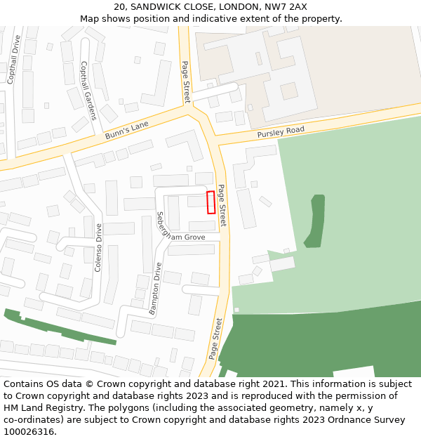 20, SANDWICK CLOSE, LONDON, NW7 2AX: Location map and indicative extent of plot