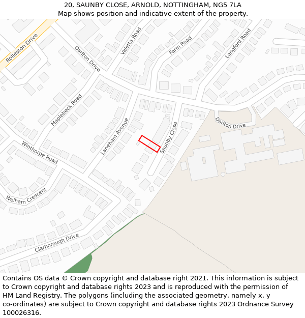 20, SAUNBY CLOSE, ARNOLD, NOTTINGHAM, NG5 7LA: Location map and indicative extent of plot